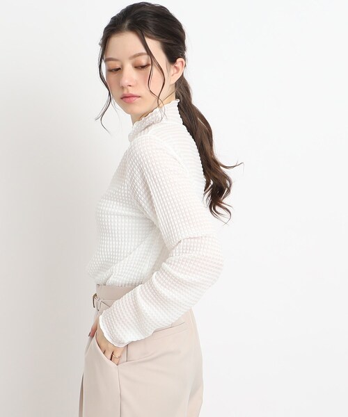 Cutie Blonde（キューティーブロンド）の「◆【レイヤードのマストアイテム】シアーギンガムチェック ハイネックインナー（Tシャツ/カットソー・レディース・ホワイト系/ブラック・01/02/03）」の17枚目の写真