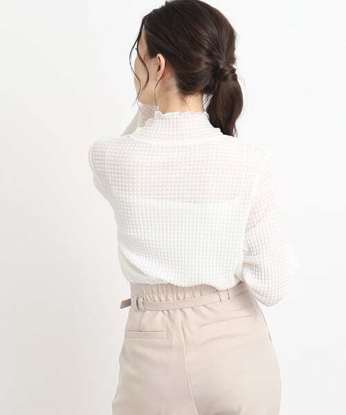 Cutie Blonde（キューティーブロンド）の「◆【レイヤードのマストアイテム】シアーギンガムチェック ハイネックインナー（Tシャツ/カットソー・レディース・ホワイト系/ブラック・01/02/03）」の18枚目の写真