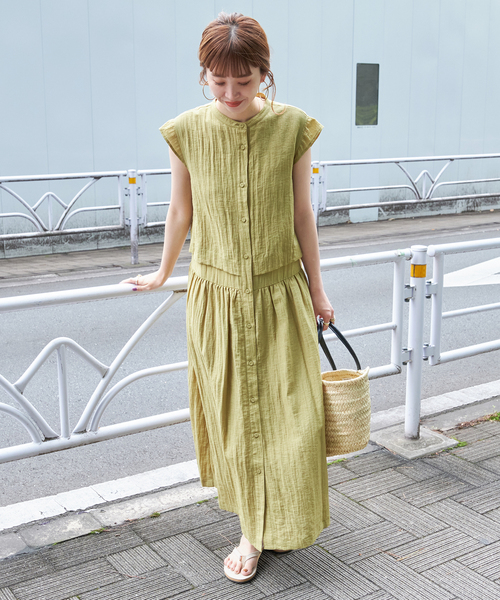 スキャパ レイヤード風ノースリーブワンピース ベルト付き マキシ丈 ネイビー M SCAPA - スキャパ 美品 ノースリーブ ベルト付 レイヤード風