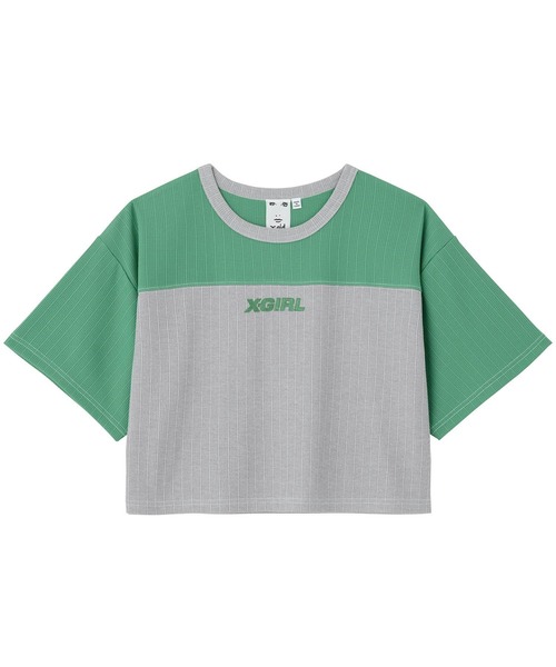 X-girl(エックスガール)の「RIBBED FOOTBALL TEE(Tシャツ/カットソー・レディース・グリーン/ネイビー/ブラック・M/S)」の4枚目の写真