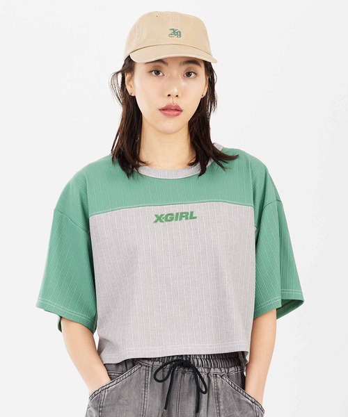 X-girl(エックスガール)の「RIBBED FOOTBALL TEE(Tシャツ/カットソー・レディース・グリーン/ネイビー/ブラック・M/S)」の5枚目の写真