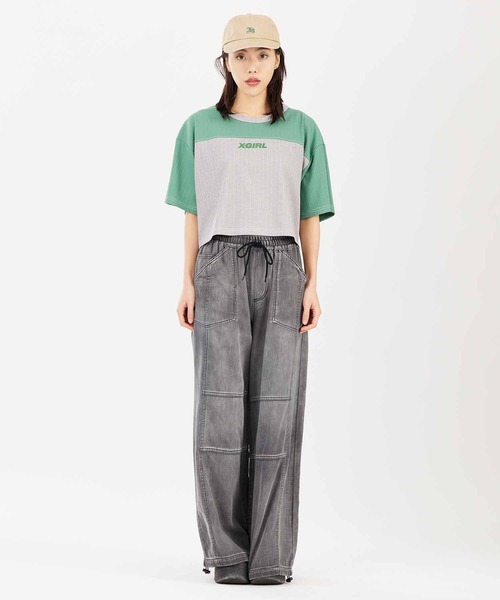X-girl(エックスガール)の「RIBBED FOOTBALL TEE(Tシャツ/カットソー・レディース・グリーン/ネイビー/ブラック・M/S)」の9枚目の写真