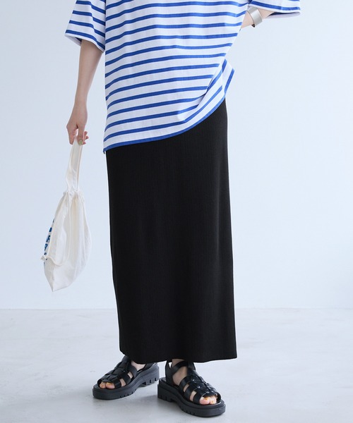 Chaco closet（チャコ クローゼット）の「リブセルフカットスリットナロースカート（スカート・レディース・アイボリー/オリーブ/ネイビー/ブラック/ダークブラウン・FREE）」の14枚目の写真