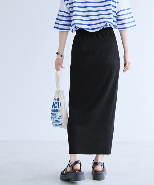 Chaco closet（チャコ クローゼット）の「リブセルフカットスリットナロースカート（スカート・レディース・アイボリー/オリーブ/ネイビー/ブラック/ダークブラウン・FREE）」の22枚目の写真