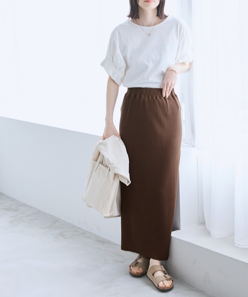 Chaco closet（チャコ クローゼット）の「リブセルフカットスリットナロースカート（スカート・レディース・アイボリー/オリーブ/ネイビー/ブラック/ダークブラウン・FREE）」の16枚目の写真