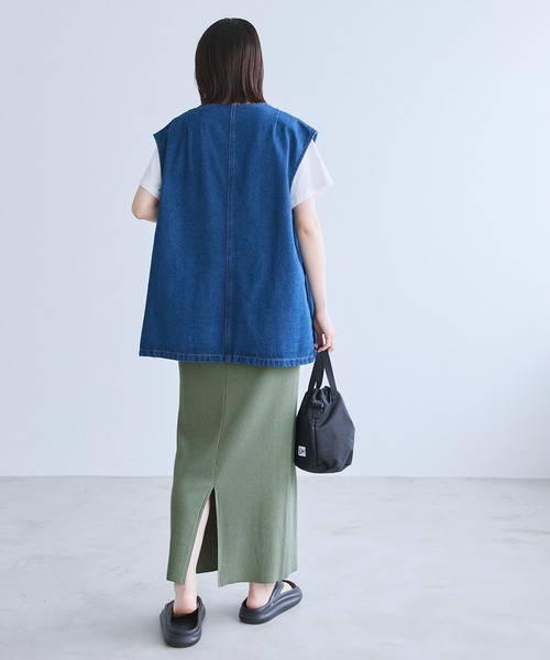 Chaco closet（チャコ クローゼット）の「リブセルフカットスリットナロースカート（スカート・レディース・アイボリー/オリーブ/ネイビー/ブラック/ダークブラウン・FREE）」の10枚目の写真