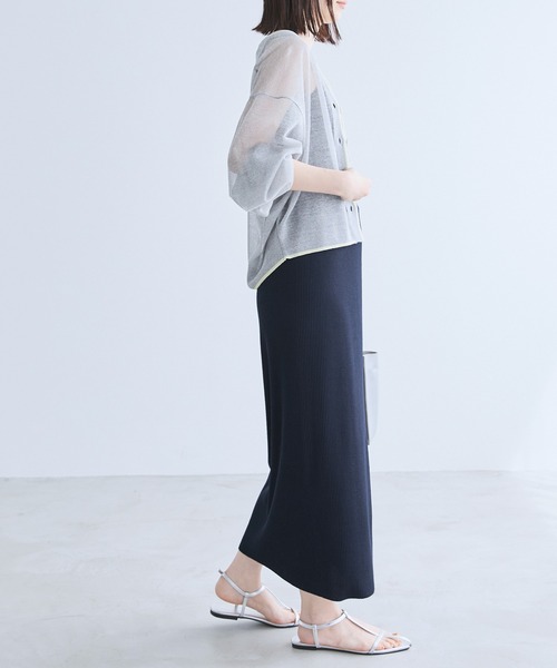 Chaco closet（チャコ クローゼット）の「リブセルフカットスリットナロースカート（スカート・レディース・アイボリー/オリーブ/ネイビー/ブラック/ダークブラウン・FREE）」の18枚目の写真