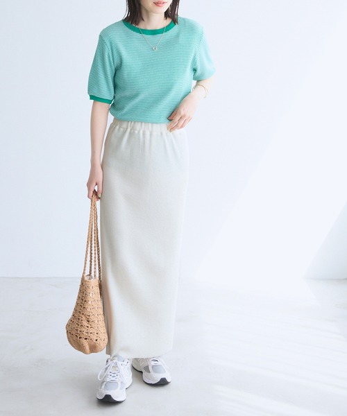 Chaco closet（チャコ クローゼット）の「リブセルフカットスリットナロースカート（スカート・レディース・アイボリー/オリーブ/ネイビー/ブラック/ダークブラウン・FREE）」の13枚目の写真