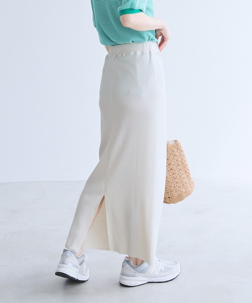 Chaco closet（チャコ クローゼット）の「リブセルフカットスリットナロースカート（スカート・レディース・アイボリー/オリーブ/ネイビー/ブラック/ダークブラウン・FREE）」の6枚目の写真