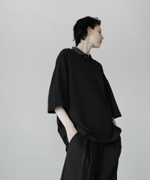 remer（リメール）の「loose over polo shirt / 鹿の子オーバーポロシャツ（ポロシャツ・メンズ・ブラック/ブルーグレー・SMALL/MEDIUM/LARGE）」の2枚目の写真