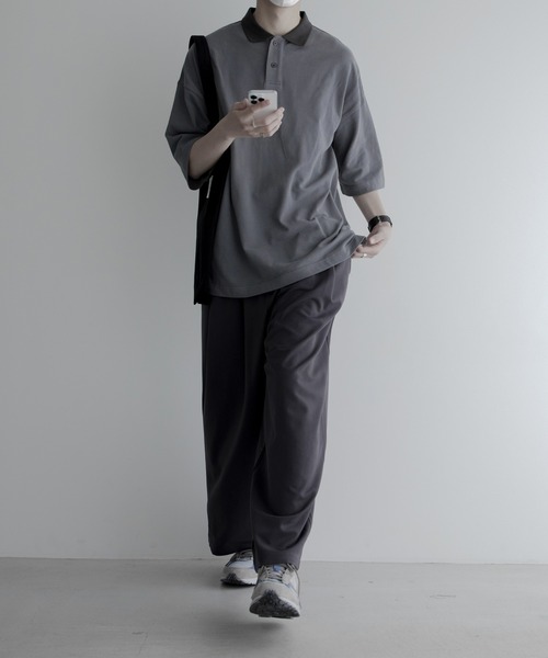 remer（リメール）の「loose over polo shirt / 鹿の子オーバーポロシャツ（ポロシャツ・メンズ・ブラック/ブルーグレー・SMALL/MEDIUM/LARGE）」の8枚目の写真