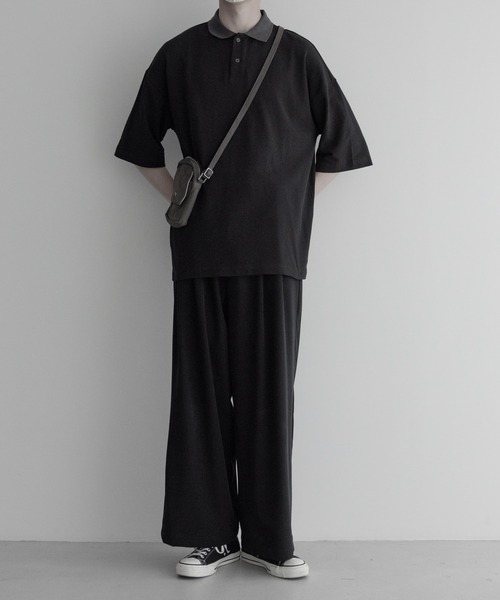remer（リメール）の「loose over polo shirt / 鹿の子オーバーポロシャツ（ポロシャツ・メンズ・ブラック/ブルーグレー・SMALL/MEDIUM/LARGE）」の3枚目の写真