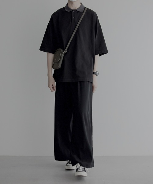 remer（リメール）の「loose over polo shirt / 鹿の子オーバーポロシャツ（ポロシャツ・メンズ・ブラック/ブルーグレー・SMALL/MEDIUM/LARGE）」の5枚目の写真