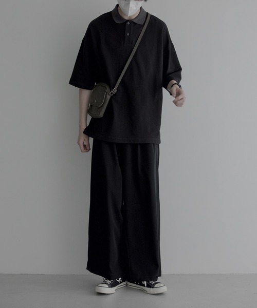 remer（リメール）の「loose over polo shirt / 鹿の子オーバーポロシャツ（ポロシャツ・メンズ・ブラック/ブルーグレー・SMALL/MEDIUM/LARGE）」の6枚目の写真