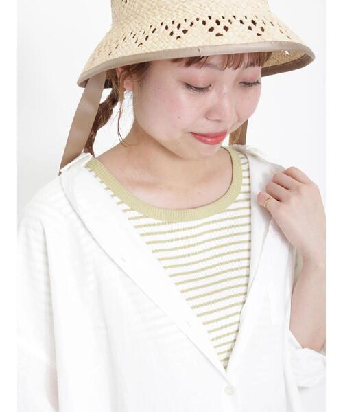 Samansa Mos2(サマンサ モスモス)の「テレコ襟配色半袖カットソー(Tシャツ/カットソー・レディース・ブラック/グリーン/オフホワイト/キナリ・フリ-)」の5枚目の写真