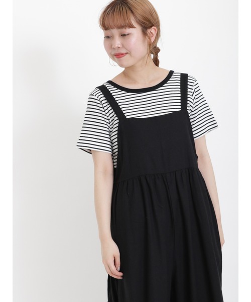 Samansa Mos2(サマンサ モスモス)の「テレコ襟配色半袖カットソー(Tシャツ/カットソー・レディース・ブラック/グリーン/オフホワイト/キナリ・フリ-)」の2枚目の写真