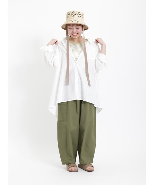 Samansa Mos2(サマンサ モスモス)の「テレコ襟配色半袖カットソー(Tシャツ/カットソー・レディース・ブラック/グリーン/オフホワイト/キナリ・フリ-)」の14枚目の写真