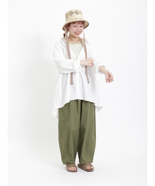 Samansa Mos2(サマンサ モスモス)の「テレコ襟配色半袖カットソー(Tシャツ/カットソー・レディース・ブラック/グリーン/オフホワイト/キナリ・フリ-)」の15枚目の写真