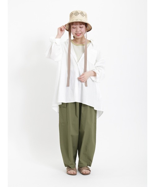 Samansa Mos2(サマンサ モスモス)の「テレコ襟配色半袖カットソー(Tシャツ/カットソー・レディース・ブラック/グリーン/オフホワイト/キナリ・フリ-)」の16枚目の写真