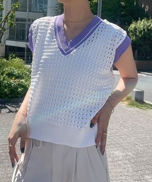 SEN TOKYO | 劇的にあか抜け。バイカラーVネックサマーニットベスト(ベスト)