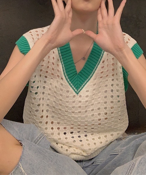 SEN TOKYO（セントーキョー）の「劇的にあか抜け。バイカラーVネックサマーニットベスト（ベスト・レディース・グリーン/ブラック/パープル・FREE）」の20枚目の写真