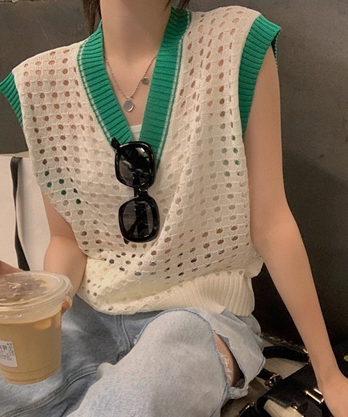 SEN TOKYO（セントーキョー）の「劇的にあか抜け。バイカラーVネックサマーニットベスト（ベスト・レディース・グリーン/ブラック/パープル・FREE）」の21枚目の写真