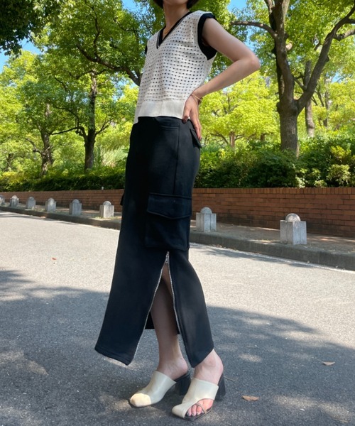 SEN TOKYO（セントーキョー）の「劇的にあか抜け。バイカラーVネックサマーニットベスト（ベスト・レディース・グリーン/ブラック/パープル・FREE）」の9枚目の写真