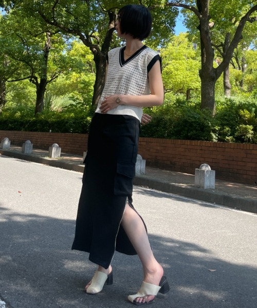 SEN TOKYO（セントーキョー）の「劇的にあか抜け。バイカラーVネックサマーニットベスト（ベスト・レディース・グリーン/ブラック/パープル・FREE）」の10枚目の写真