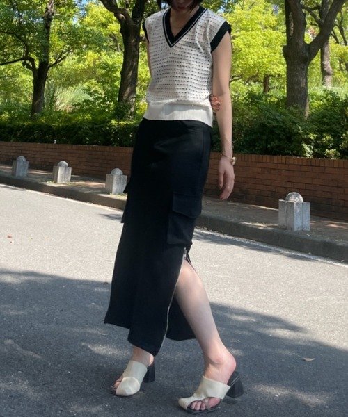 SEN TOKYO（セントーキョー）の「劇的にあか抜け。バイカラーVネックサマーニットベスト（ベスト・レディース・グリーン/ブラック/パープル・FREE）」の7枚目の写真