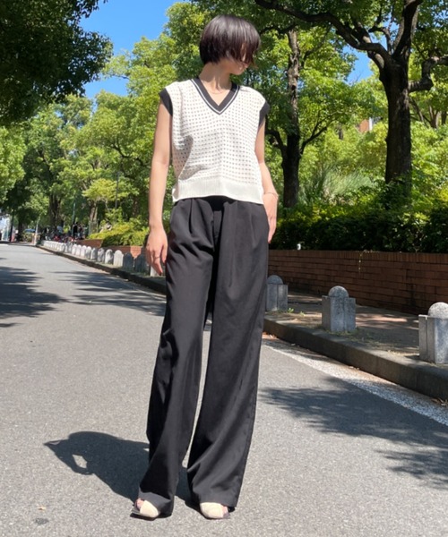 SEN TOKYO（セントーキョー）の「劇的にあか抜け。バイカラーVネックサマーニットベスト（ベスト・レディース・グリーン/ブラック/パープル・FREE）」の13枚目の写真