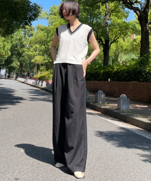 SEN TOKYO（セントーキョー）の「劇的にあか抜け。バイカラーVネックサマーニットベスト（ベスト・レディース・グリーン/ブラック/パープル・FREE）」の4枚目の写真