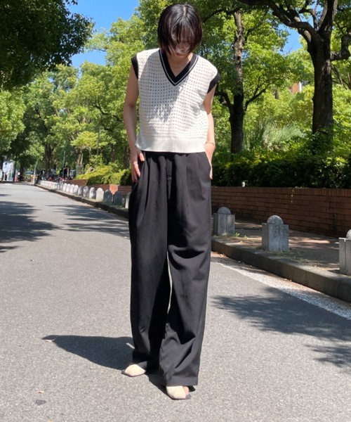 SEN TOKYO（セントーキョー）の「劇的にあか抜け。バイカラーVネックサマーニットベスト（ベスト・レディース・グリーン/ブラック/パープル・FREE）」の14枚目の写真