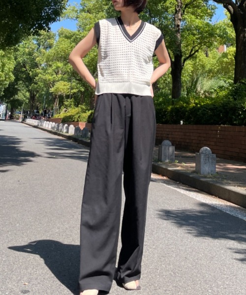 SEN TOKYO（セントーキョー）の「劇的にあか抜け。バイカラーVネックサマーニットベスト（ベスト・レディース・グリーン/ブラック/パープル・FREE）」の15枚目の写真