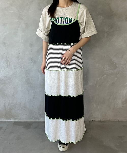 kutir（クティール）の「【セット着用可能】配色切り替えメローキャミワンピース（ワンピース・レディース・カーキ/杢グレー/ブルー・FREE）」の2枚目の写真