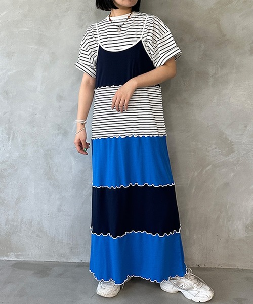 kutir（クティール）の「【セット着用可能】配色切り替えメローキャミワンピース（ワンピース・レディース・カーキ/杢グレー/ブルー・FREE）」の3枚目の写真