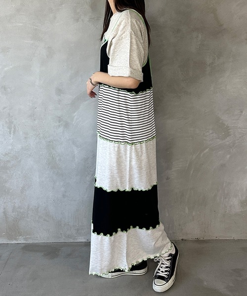 kutir（クティール）の「【セット着用可能】配色切り替えメローキャミワンピース（ワンピース・レディース・カーキ/杢グレー/ブルー・FREE）」の4枚目の写真