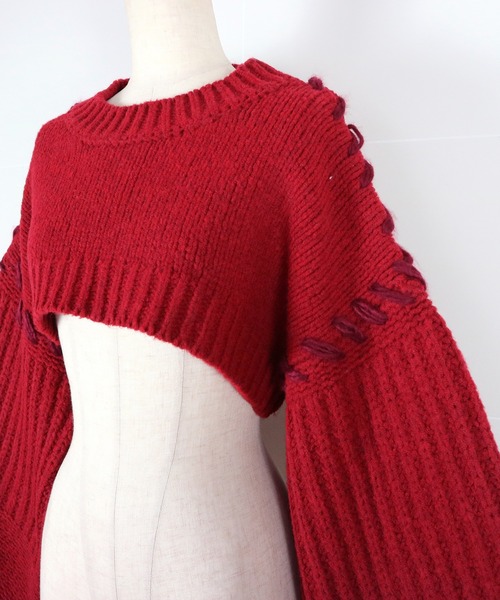 AULA AILA（アウラアイラ）の「ショートハンドニット（ニット/セーター・レディース・ブラック/レッド/オフホワイト・0）」の16枚目の写真