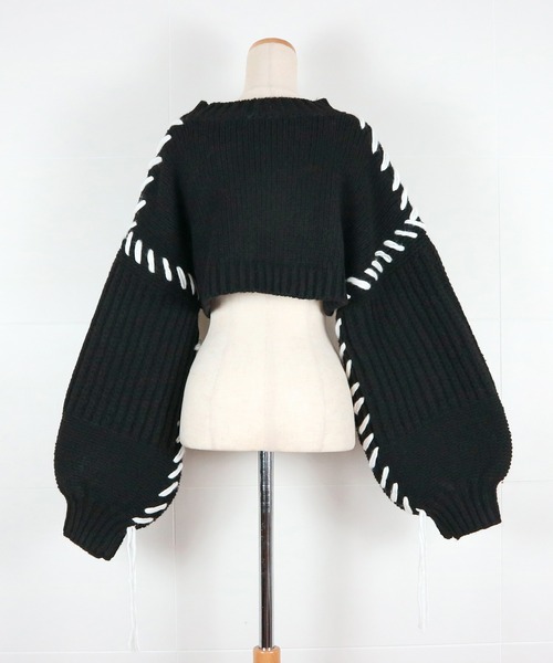 AULA AILA（アウラアイラ）の「ショートハンドニット（ニット/セーター・レディース・ブラック/レッド/オフホワイト・0）」の18枚目の写真