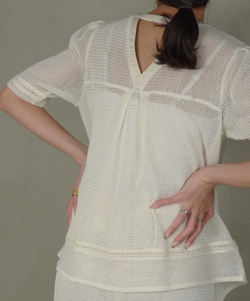 I_am（アイアム）の「mesh design lace blouse / メッシュ