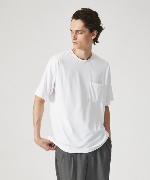 ABAHOUSE(アバハウス)の「【ドライタッチ 】ヘムラウンド 半袖 Tシャツ(Tシャツ/カットソー・メンズ・ライトブルー/チャコールグレー/ホワイト/ネイビー・48/46/44)」の2枚目の写真
