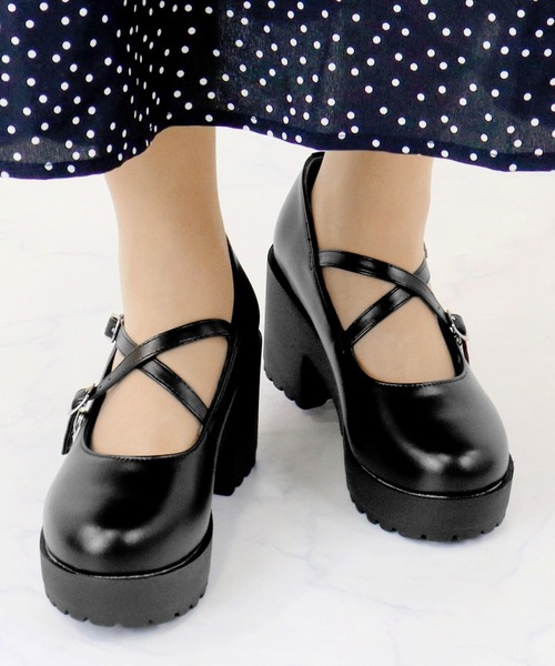 LibertyDoll(リバティードール)の「Liberty Doll / 厚底メリージェーン クロスストラップ パンプス (3061)(パンプス・レディース・ブラック系その他/ブラック/ダークブラウン・SS/S/M/L/LL)」の2枚目の写真