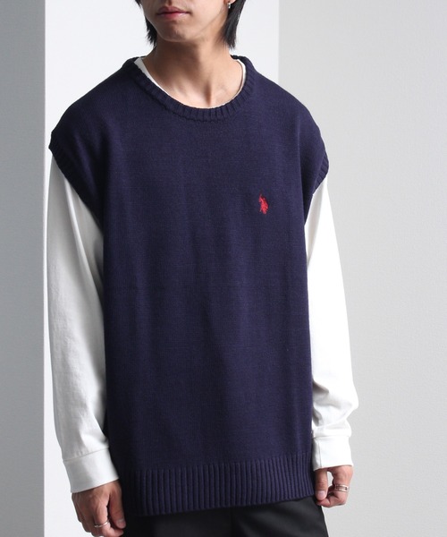 U.S. POLO ASSN.（ユーエスポロアッスン）の「【U.S. POLO ASSN./ユーエスポロアッスン】ワンポイント刺繍 クルーニットベスト（ベスト・メンズ・ブラック/ベージュ/アイボリー/グリーン/ネイビー/イエロー系その他・LL/M/L）」の5枚目の写真