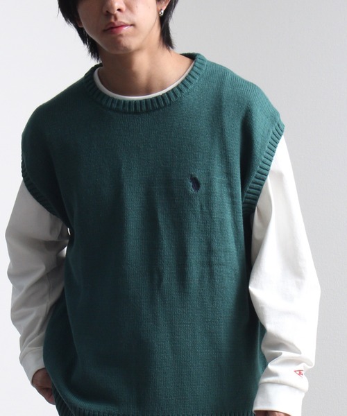 U.S. POLO ASSN.（ユーエスポロアッスン）の「【U.S. POLO ASSN./ユーエスポロアッスン】ワンポイント刺繍 クルーニットベスト（ベスト・メンズ・ブラック/ベージュ/アイボリー/グリーン/ネイビー/イエロー系その他・LL/M/L）」の4枚目の写真