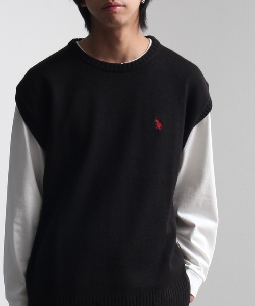 U.S. POLO ASSN.（ユーエスポロアッスン）の「【U.S. POLO ASSN./ユーエスポロアッスン】ワンポイント刺繍 クルーニットベスト（ベスト・メンズ・ブラック/ベージュ/アイボリー/グリーン/ネイビー/イエロー系その他・LL/M/L）」の3枚目の写真