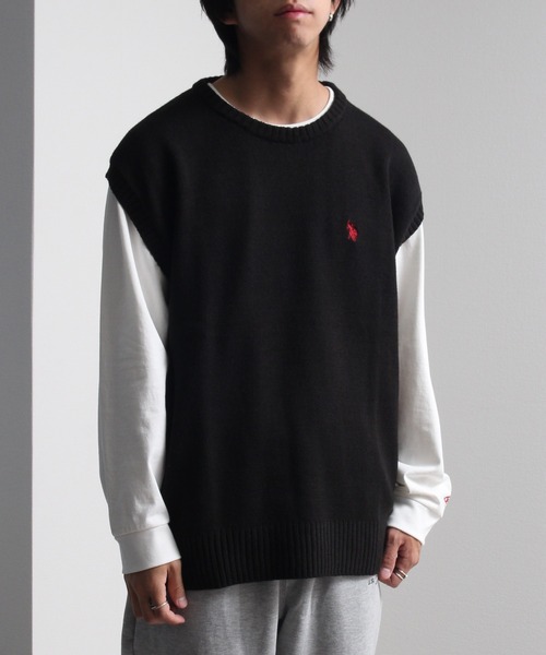 U.S. POLO ASSN.（ユーエスポロアッスン）の「【U.S. POLO ASSN./ユーエスポロアッスン】ワンポイント刺繍 クルーニットベスト（ベスト・メンズ・ブラック/ベージュ/アイボリー/グリーン/ネイビー/イエロー系その他・LL/M/L）」の7枚目の写真