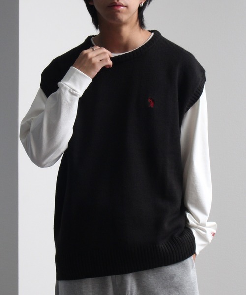 U.S. POLO ASSN.（ユーエスポロアッスン）の「【U.S. POLO ASSN./ユーエスポロアッスン】ワンポイント刺繍 クルーニットベスト（ベスト・メンズ・ブラック/ベージュ/アイボリー/グリーン/ネイビー/イエロー系その他・LL/M/L）」の8枚目の写真