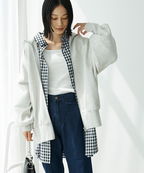 Chaco closet（チャコ クローゼット）の「裏起毛オーバーサイズジップアップフーディー（パーカー・レディース・ネイビー/アイボリー/オートミール/グリーン/ブラック・FREE）」の3枚目の写真