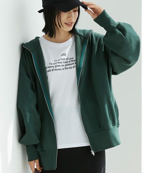 Chaco closet（チャコ クローゼット）の「裏起毛オーバーサイズジップアップフーディー（パーカー・レディース・ネイビー/アイボリー/オートミール/グリーン/ブラック・FREE）」の4枚目の写真