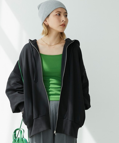 Chaco closet（チャコ クローゼット）の「裏起毛オーバーサイズジップアップフーディー（パーカー・レディース・ネイビー/アイボリー/オートミール/グリーン/ブラック・FREE）」の2枚目の写真