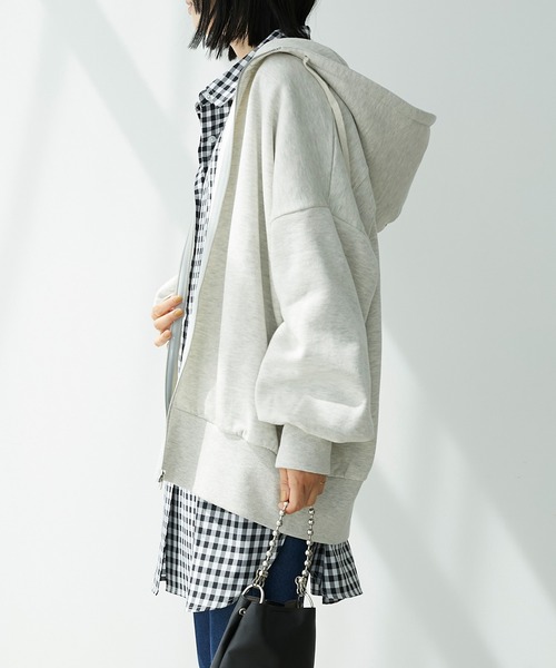 Chaco closet（チャコ クローゼット）の「裏起毛オーバーサイズジップアップフーディー（パーカー・レディース・ネイビー/アイボリー/オートミール/グリーン/ブラック・FREE）」の17枚目の写真